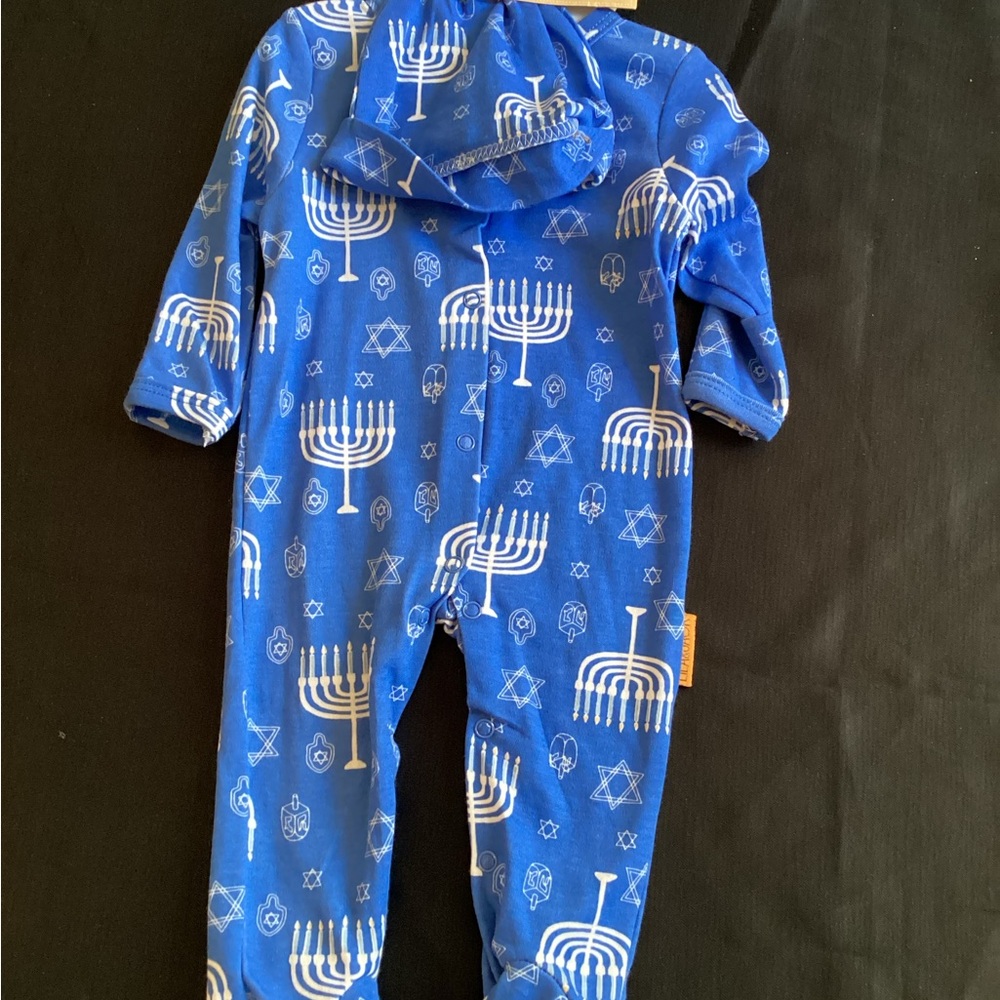 Blue Hanukkah Kids Footie Pajamas - Picture 8 of 15